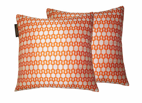 Lushomes Orange Polyester Jacquard Cushion Covers 16" x 16" Pack of 2 - Lushomes