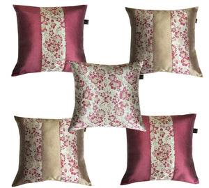 Lushomes Jacquard Pink Design 6 Cushion Cover set for any celebration.(Pack of 5, 40 x 40 cms) - Lushomes