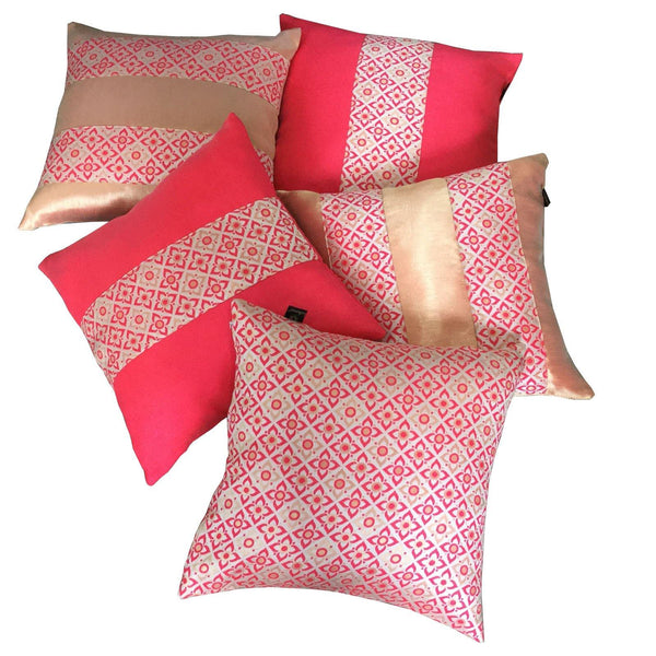 Lushomes Jacquard Hibiscus Design 1 Cushion Cover set for any celebration.(Pack of 5, 40 x 40 cms) - Lushomes