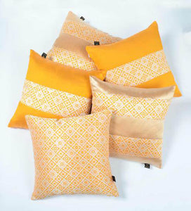 Lushomes Jacquard Campanula Orange Design 1 Cushion Cover Set  (Pack of 5, 16 x 16 inches)