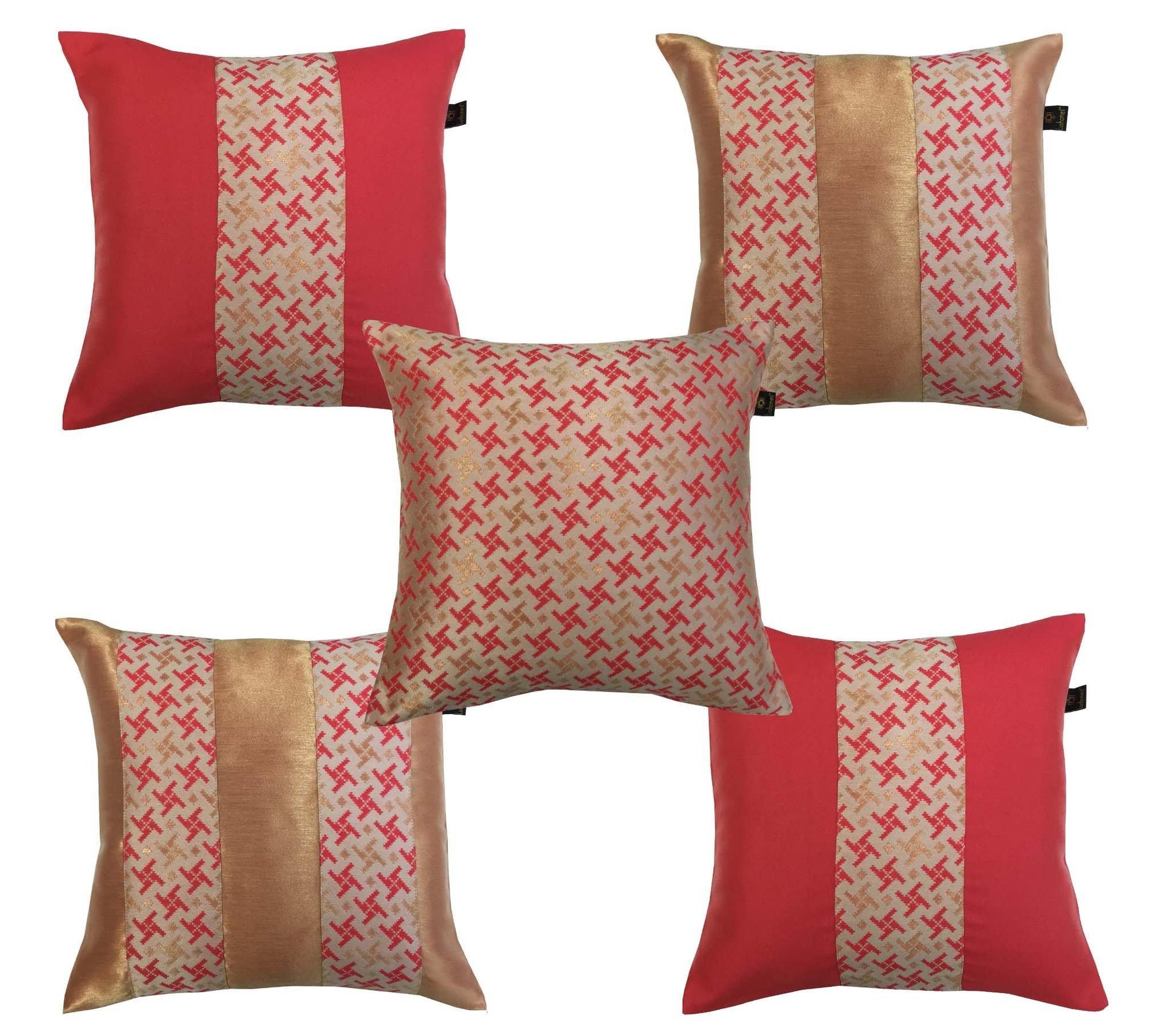 Lushomes Jacquard Hibiscus Design 2 Cushion Cover set for any celebration.(Pack of 5, 40 x 40 cms) - Lushomes
