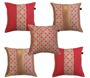 Lushomes Jacquard Hibiscus Design 2 Cushion Cover set for any celebration.(Pack of 5, 40 x 40 cms) - Lushomes
