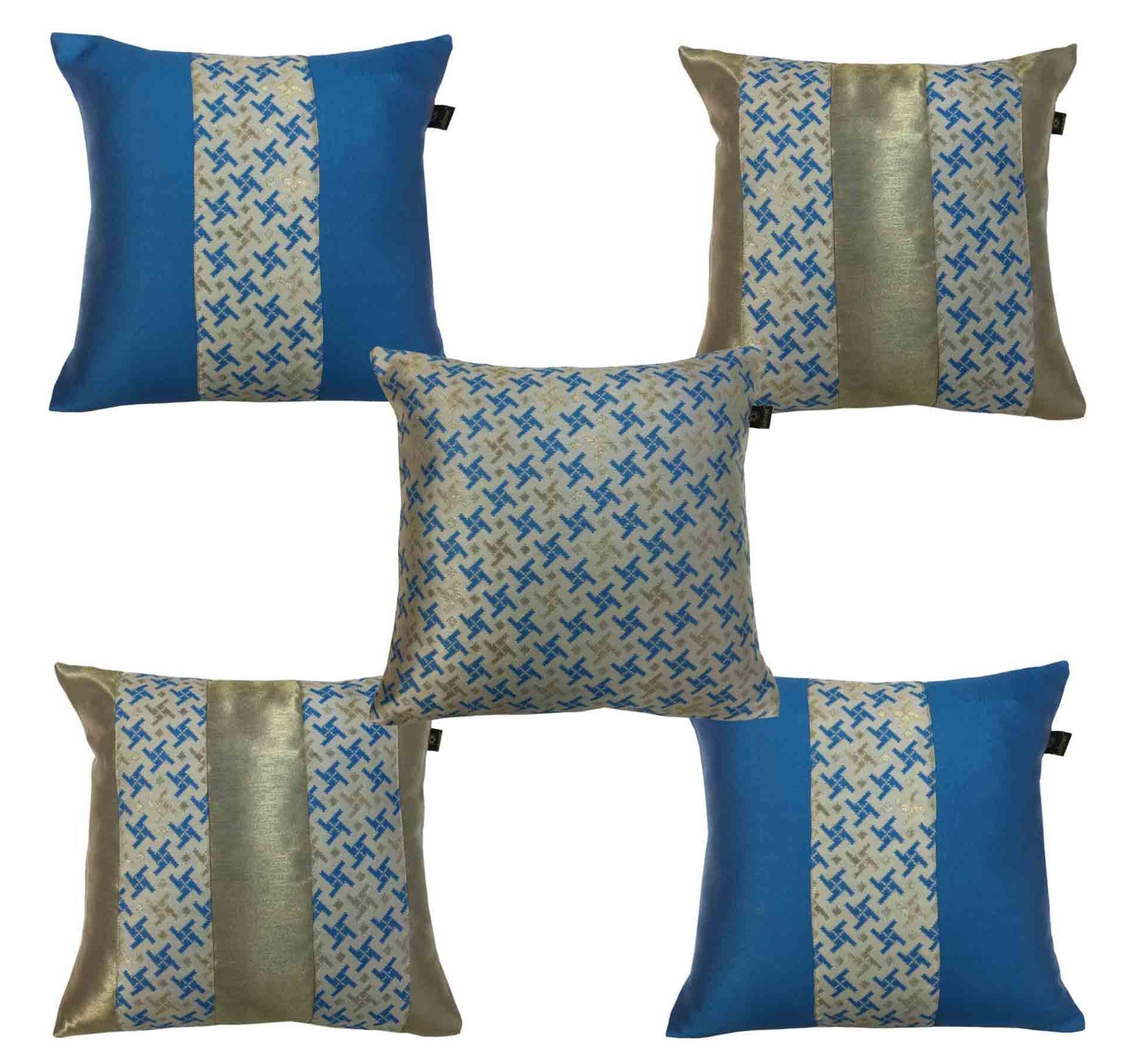 Lushomes Jacquard Campanula Design 2 Cushion Cover set for any celebration.(Pack of 5, 40 x 40 cms) - Lushomes