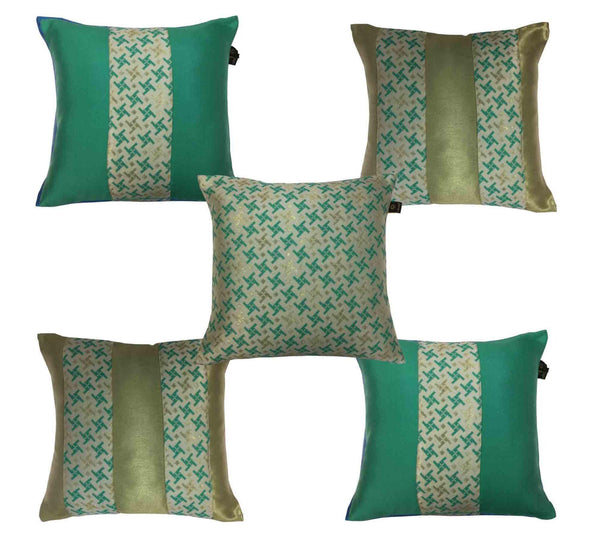 Lushomes Jacquard Dynasty Green Design 2 Cushion Cover set for any celebration.(Pack of 5, 40 x 40 cms) - Lushomes