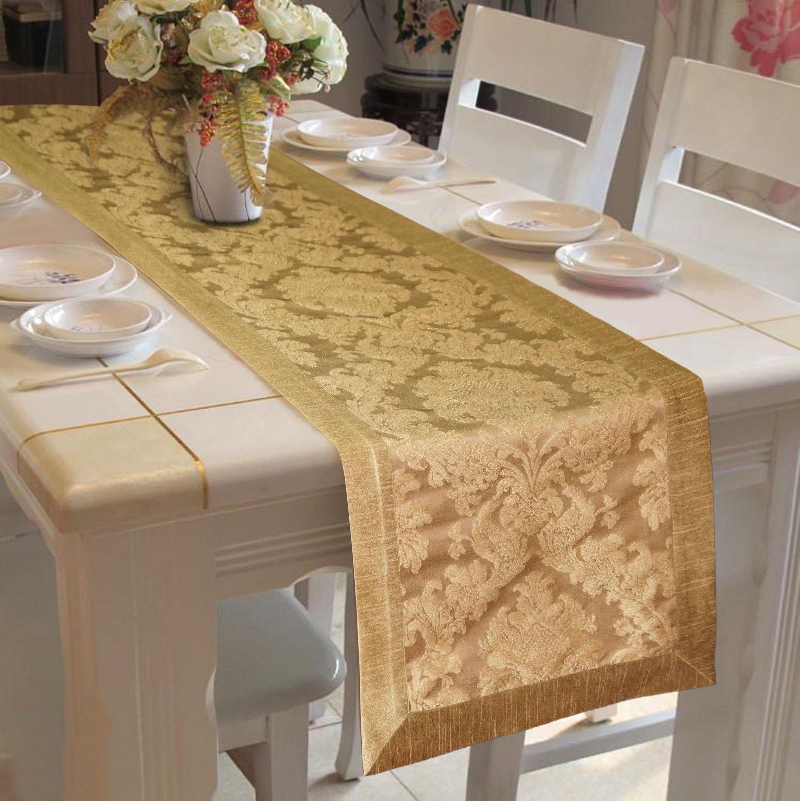Lushomes Gold Jacquard Runner with High Quality Polyester Border - Lushomes