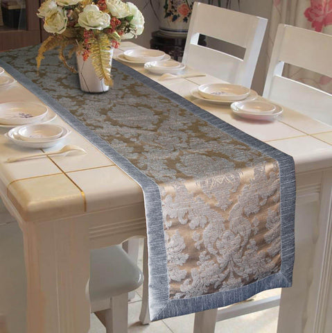 Lushomes Warm Silver Jacquard Polyester Runner with High Quality Polyester Border - Lushomes