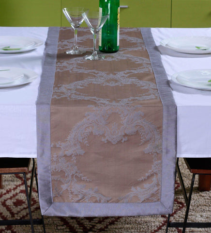 Lushomes Warm Silver Pattern 1 Jacquard Table Runner with High Quality Polyester Border (Size: 16"x72"), single piece - Lushomes