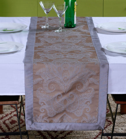 Lushomes Warm Silver Pattern 2 Jacquard Table Runner with High Quality Polyester Border (Size: 16"x72"), single piece - Lushomes