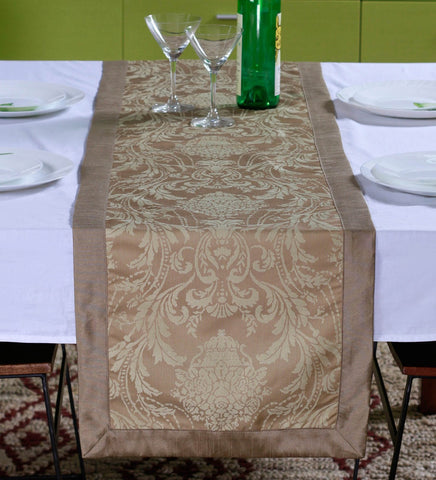 Lushomes Warm Silver Pattern 4 Jacquard Table Runner with High Quality Polyester Border (Size: 16"x72"), single piece - Lushomes