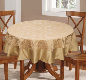 Lushomes Silver Jacquard Polyester 6 Seater Round Tablecloth with Polyester Border (Size: 72" Round), Single Piece