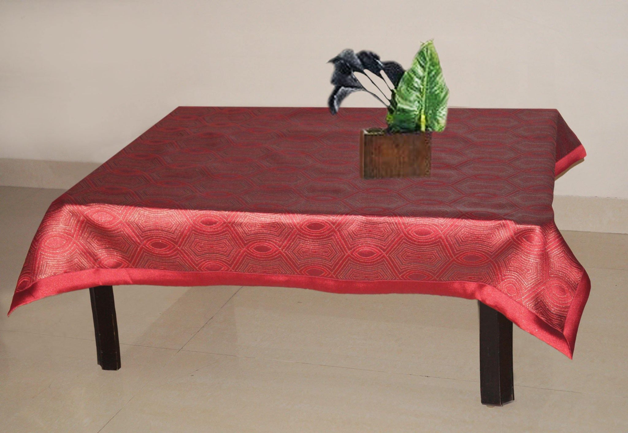 Lushomes Red 1 Selfdesign Jaquard Centre Table Cloth (Size: 36x60 inches), single pc - Lushomes