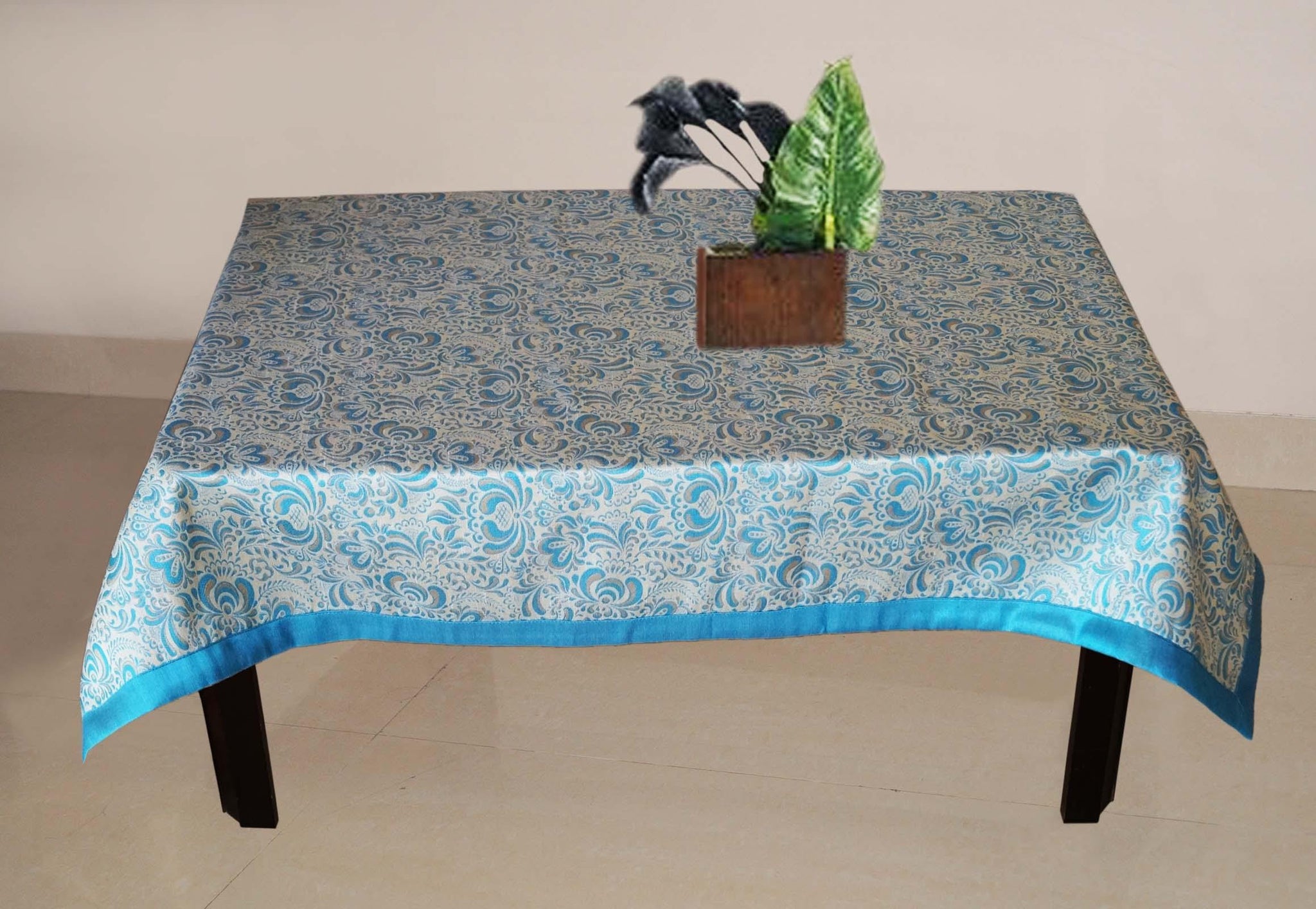 Lushomes Light Blue 1 Selfdesign Jaquard Centre Table Cloth (Size: 36x60 inches), single pc - Lushomes