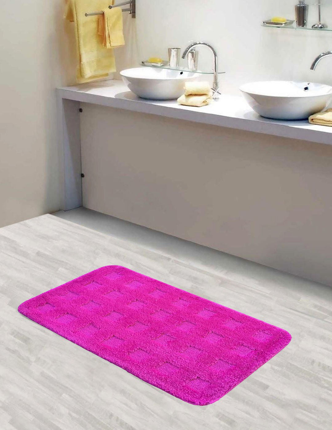 Lushomes Bathroom Mat, 1200 GSM Floor Mat with High Pile Microfiber, mat for bathroom floor with Anti Skid Latex Backing, floor mats for home, non slip (19 x 30 Inch, Single Pc, Pink)