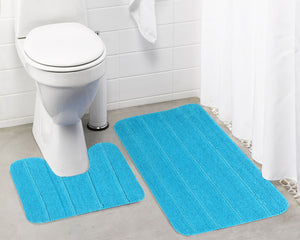 Lushomes Anti Slip Microfiber, bathroom mat, Polyester Turquoise Extra Large Bath Mat Set, door mats for bathroom (Bathmat 19 x 30 inches, Pack of 2, Contour 19 x 18 inches, Pack of 2)