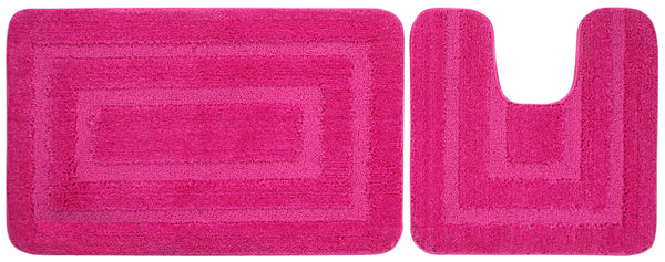 Lushomes Anti Slip Microfiber, bathroom mat,  Polyester Pink Extra Large Bath Mat Set, door mats for bathroom (Bathmat 19 x 30 inches, Pack of 2, Contour 19 x 18 inches, Pack of 2)