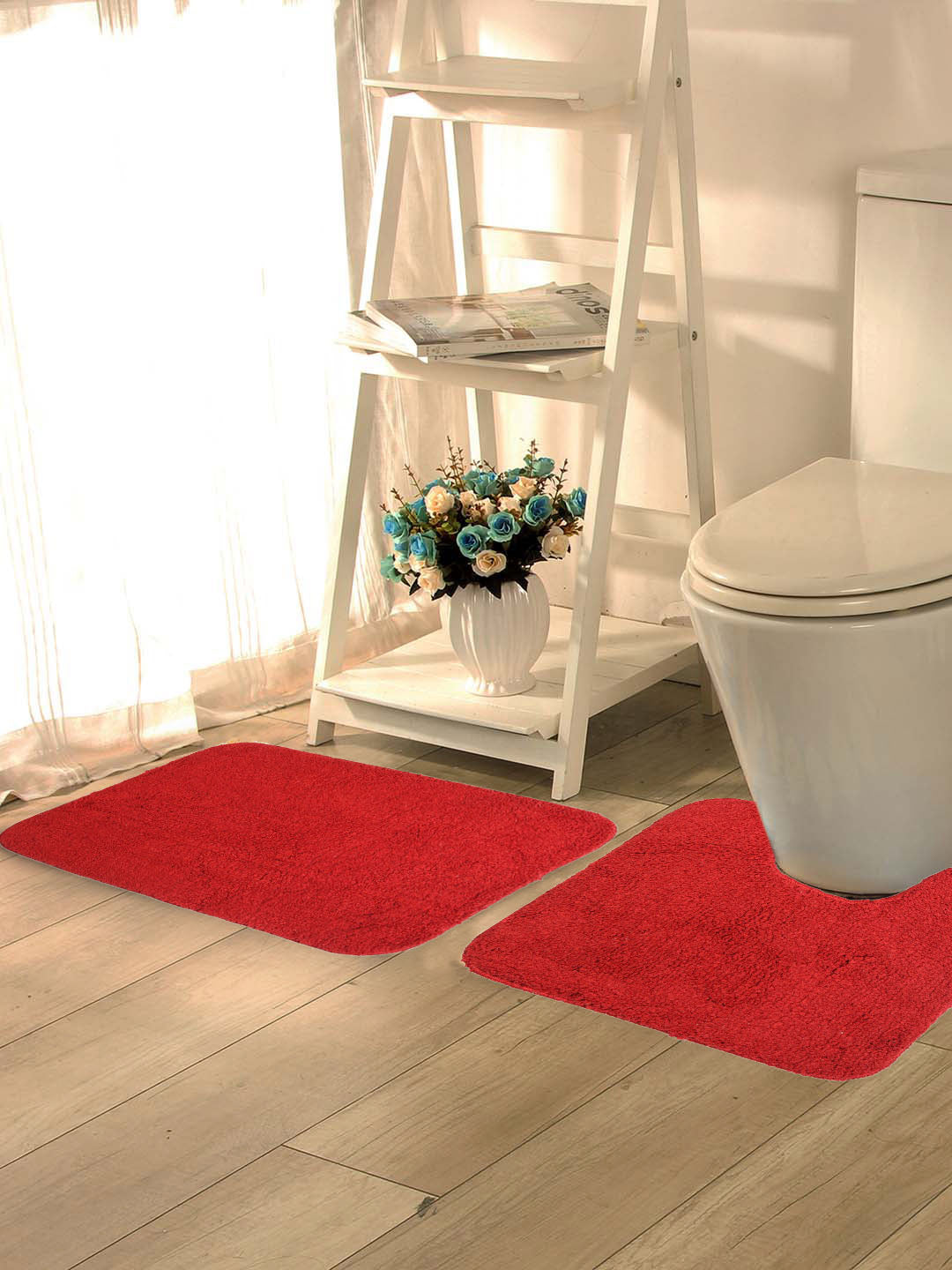 Lushomes Bathroom Mat, 1800 GSM Floor Mat with High Pile Microfiber, anti skid mat for bathroom floor with Contour footmat (Bathmat Size 19 x 30 Inch, Contour Size 19 x 19 Inch, Single Pc, Maroon)