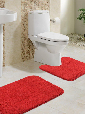 Lushomes Maroon Thick and fluffy 1800 GSM bathmat with High Pile Microfiber (Bathmat:15"x 24", Contour: 15"x 16" ) - Lushomes