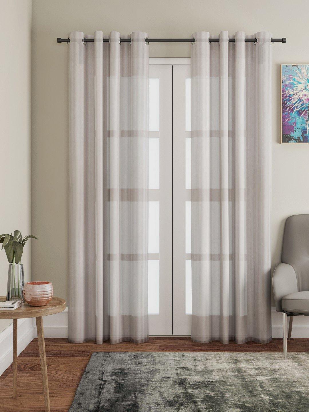 Lushomes Brown Design 2 Melody Sheer Door Curtains 4.5 Ft x 7.5 ft. (54" x 90‰۝, Single pc) - Lushomes