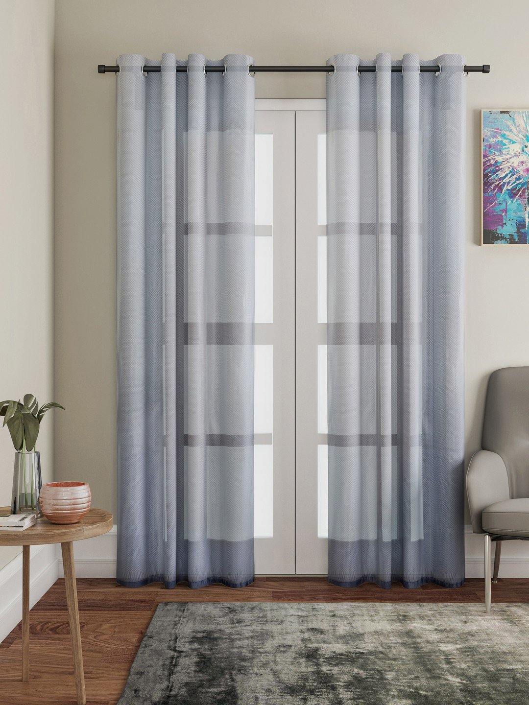 Lushomes Grey Design 4 Melody Sheer Door Curtains 4.5 Ft x 7.5 ft. (54" x 90‰۝, Single pc) - Lushomes