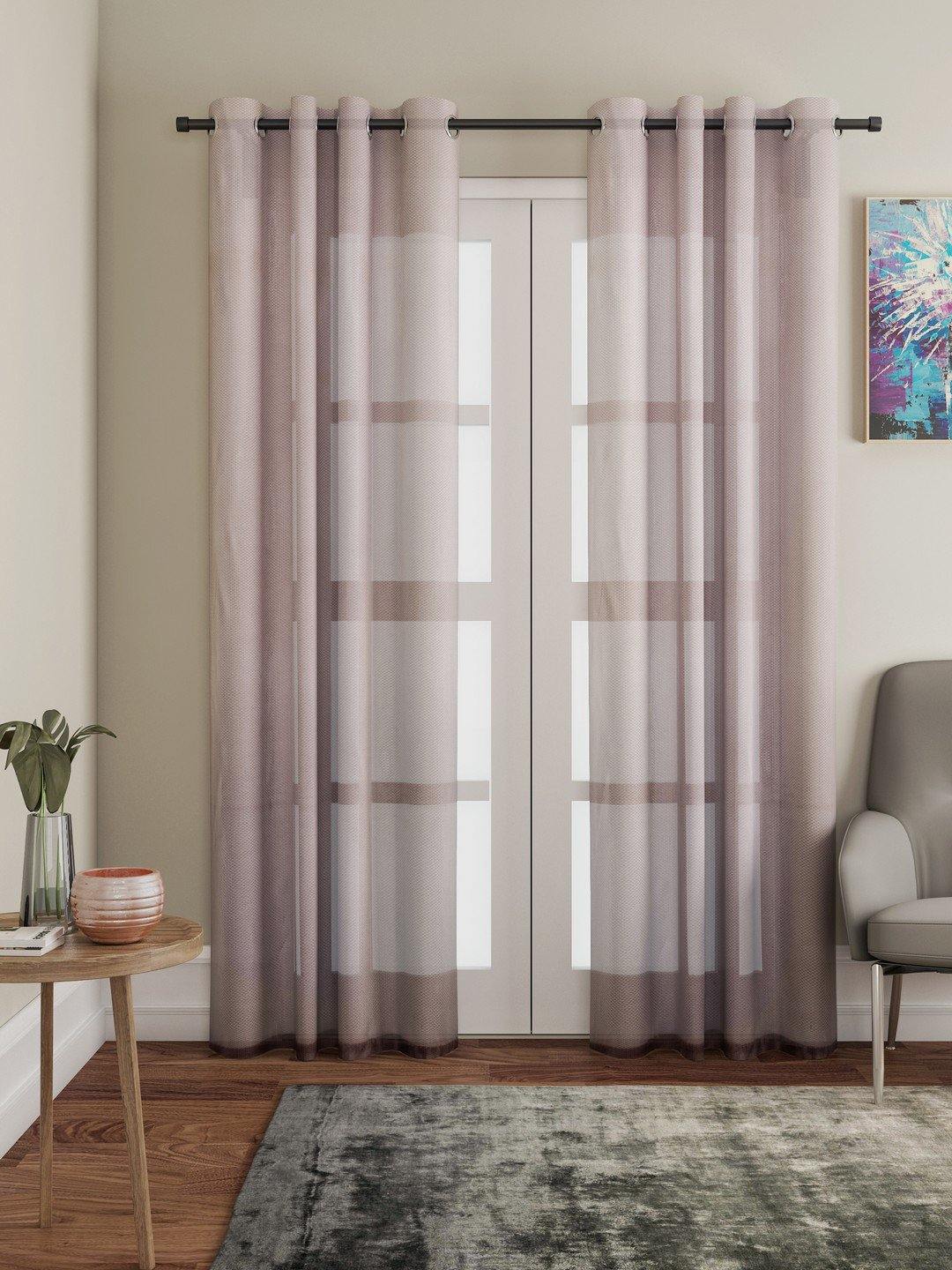 Lushomes Brown Design 4 Melody Sheer Door Curtains 4.5 Ft x 7.5 ft. (54" x 90‰۝, Single pc) - Lushomes