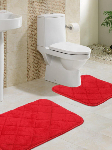 Lushomes Red Super soft memory foam bathmat Set ( Bathmat Size 20"x 30" + Contour Set 20"x20", Two Pc Set) - Lushomes