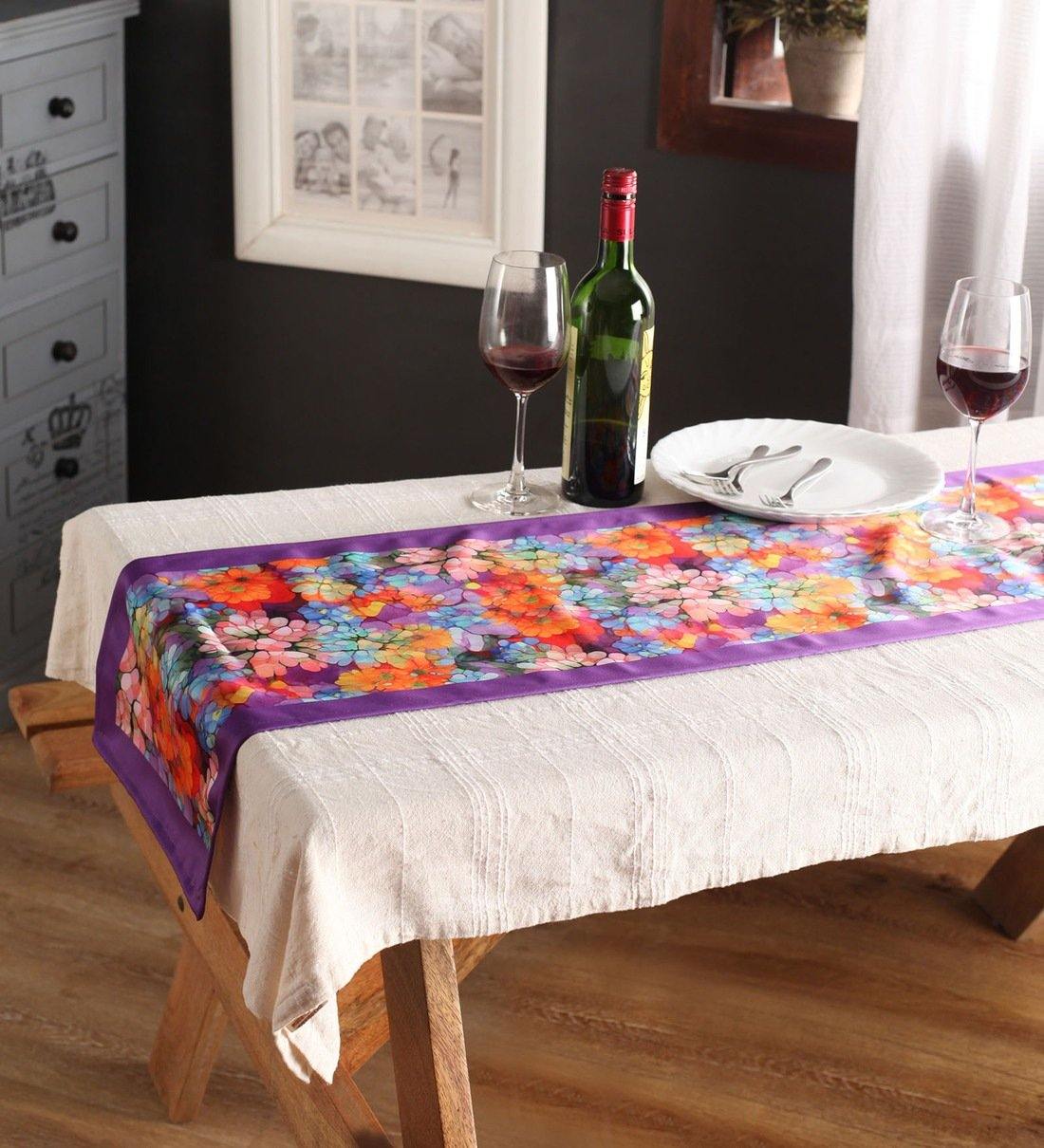 Lushomes Digital Printed Purple Themed Polyester Table Runner - Lushomes
