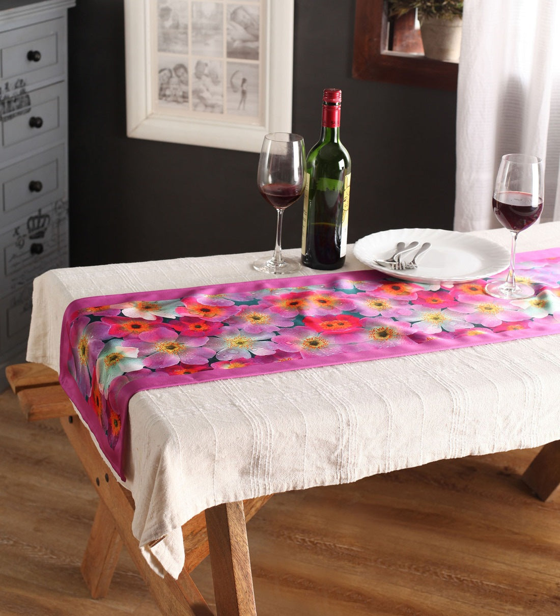Lushomes Digital Printed Pink Themed Polyester Table Runner - Lushomes