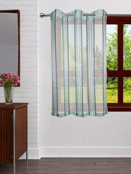 Lushomes Stylish Light Blue Sheer Curtains with Stripes for Windows - Lushomes