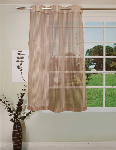 Lushomes Stylish Brown Sheer Curtains with Stripes for Windows - Lushomes
