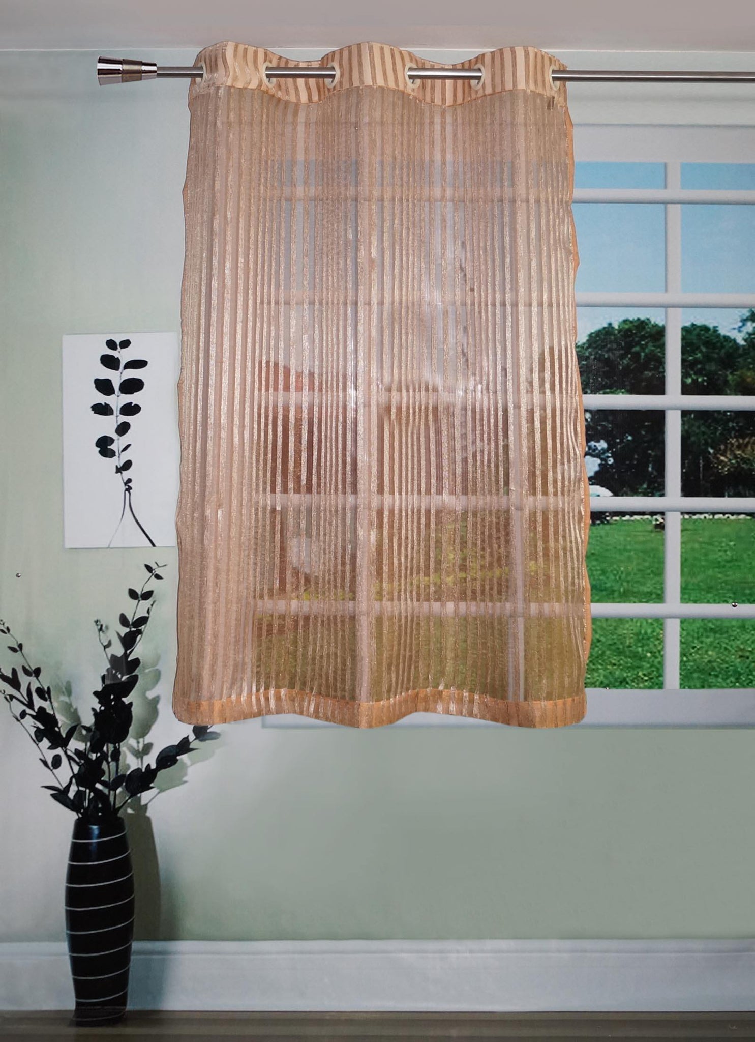 Lushomes Stylish Rust Sheer Curtains with Stripes for Windows - Lushomes