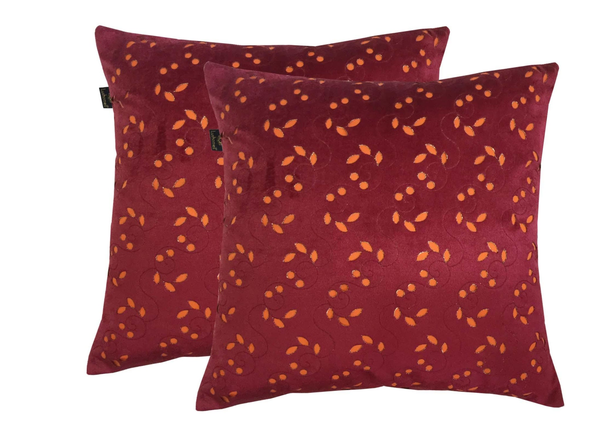 Lushomes Maroon thick velvet fabric with Laser cutting with lining. (16 x 16‰۝, Pack of 2) - Lushomes