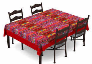 Lushomes Digital Printed Maroon Themed Table Cloth For 6 Seater - Lushomes