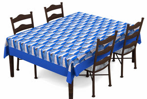 Lushomes Digital Printed Blue Themed Table Cloth For 6 Seater - Lushomes