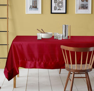 Lushomes contemporary Wine Table cloth with striped center and plain border ( Size: 60" x 90" or 152 x 228 cms, Single Pc) - Lushomes