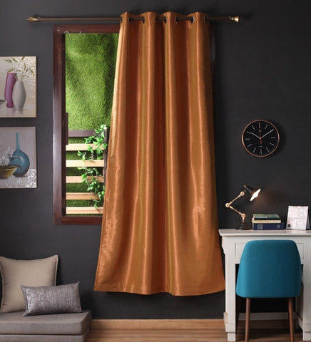 Lushomes Silk Curtain with Blackout Lining, Coffee Brown Curtain with Blackout Matching Lining, Door Curtains, Curtain for Living, Curtains & Drapes, urban space curtains (54 X 90 inches, Pack of 1)