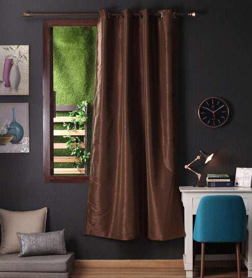 Lushomes blackout curtains 9 feet, Silk Curtain, Dark Brown Purple Curtain with Blackout Matching Lining, Door Curtains, Curtain for Living, Curtains & Drapes, urban space curtains(54X90 inches, Set of 1)