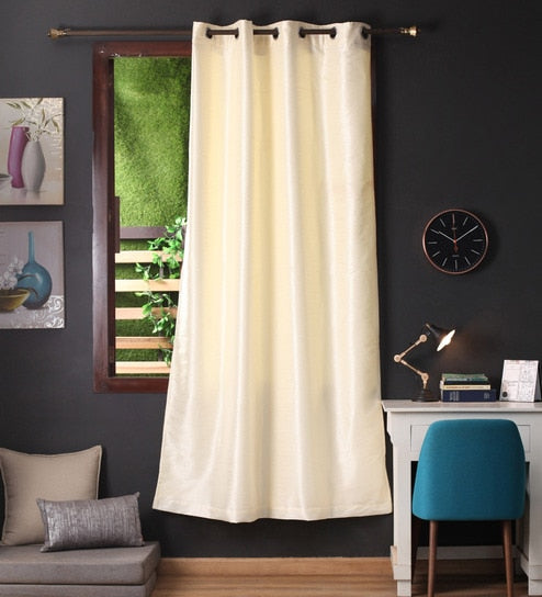 Lushomes blackout curtains 9 feet, Silk Curtain, Off White Purple Curtain with Blackout Matching Lining, Door Curtains, Curtain for Living, Curtains & Drapes, urban space curtains(54X90 inches, Set of 1)