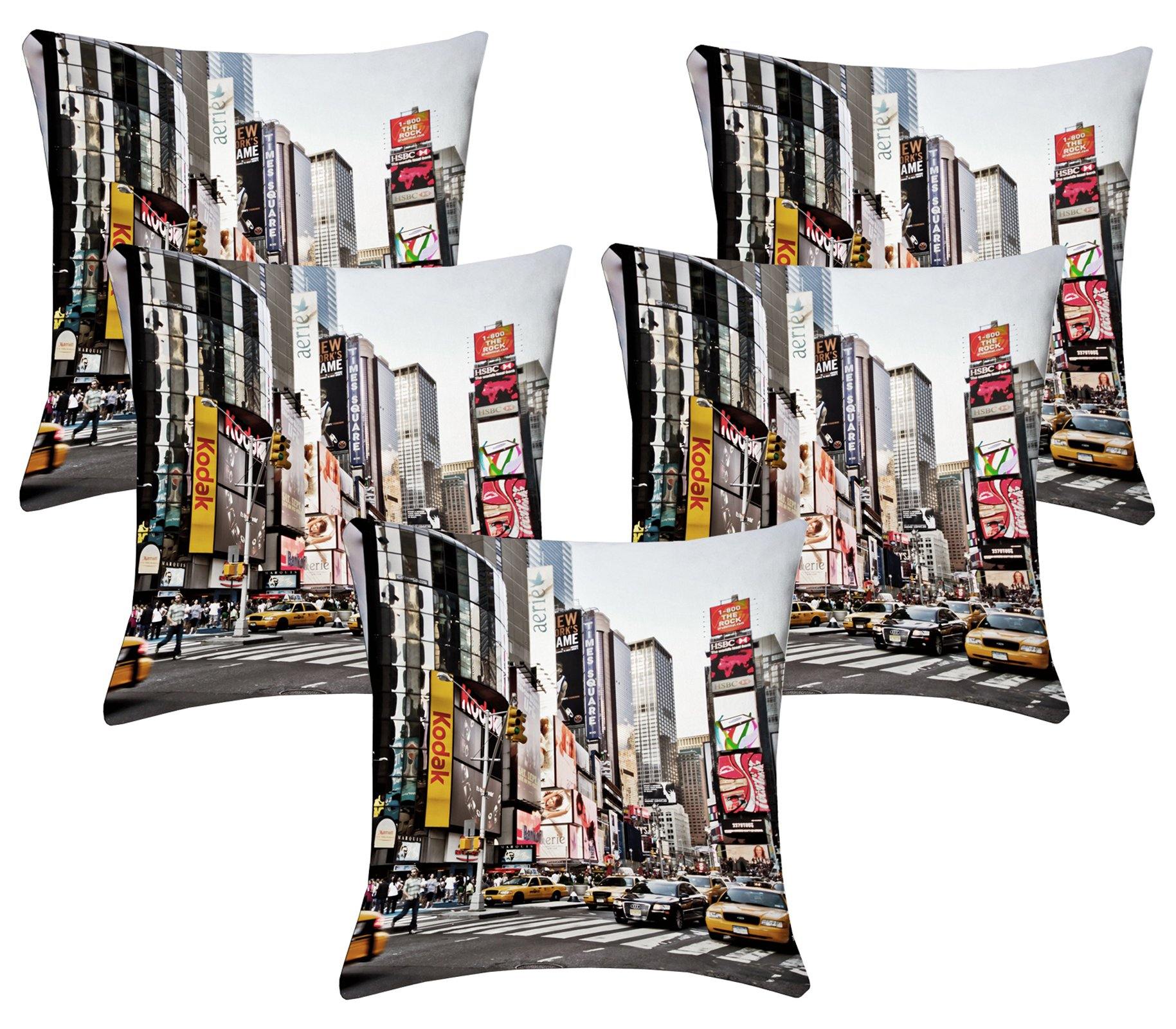 Lushomes Digital Print Times Square Cushion Covers (Pack of 5) - Lushomes