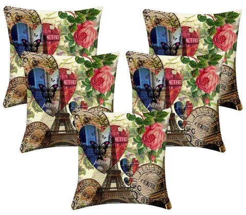 Lushomes Digital Print Paris Love Cushion Covers (Pack of 5) - Lushomes