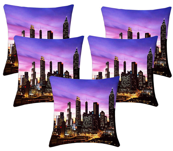 Lushomes Digital Print City Life Cushion Covers (Pack of 5) - Lushomes