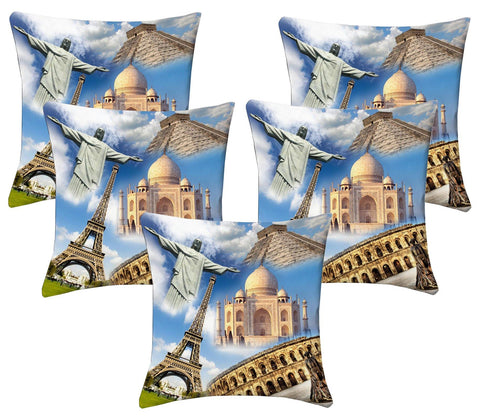 Lushomes Digital Print Wonders of the World Cushion Covers (Pack of 5) - Lushomes