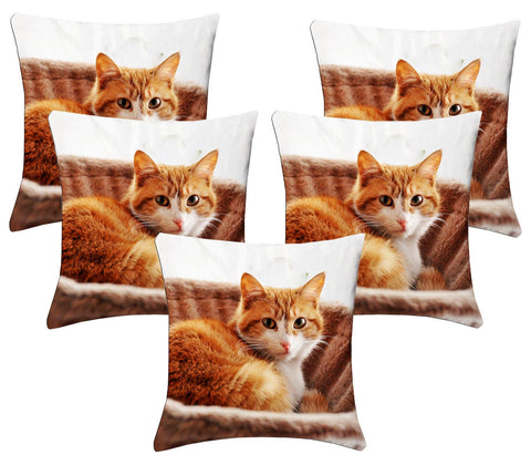 Lushomes Kids Digital Print Cat Cushion Covers (Pack of 5) - Lushomes