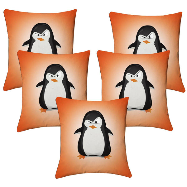 Lushomes Kids Digital Print Pingu Cushion Covers (Pack of 5) - Lushomes