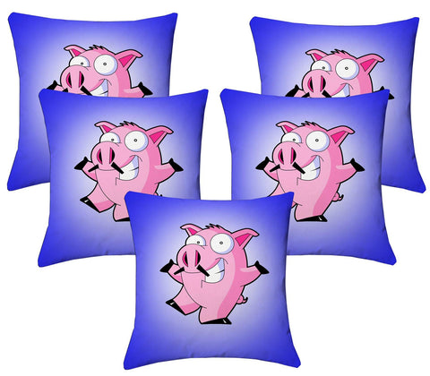 Lushomes Kids Digital Print Pig Cushion Covers (Pack of 5) - Lushomes