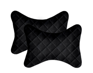 Lushomes Car Neck Rest Pillow, Foam Seat Support, Premium Quilted Velvet Support for Neck, Cervical, Head and Avoids Pain, Set of 2 Pcs, 6x10 Inches, Black