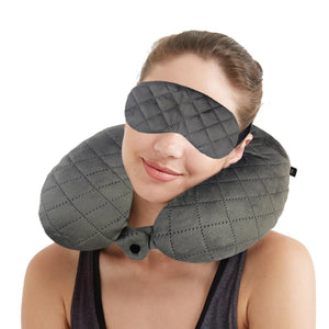 Travel Neck Pillow and Eye mask Set for Car Travel, Quilted Velvet Neck Rest, Flights for Men and Women, Head and Neck Rest Support, Grey