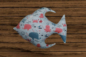 Lushomes 100 % Cotton Ocean Fish Cushion with Polyester filling (Vacuum Packed, Single Pc) (Size: 30X40 cms) - Lushomes