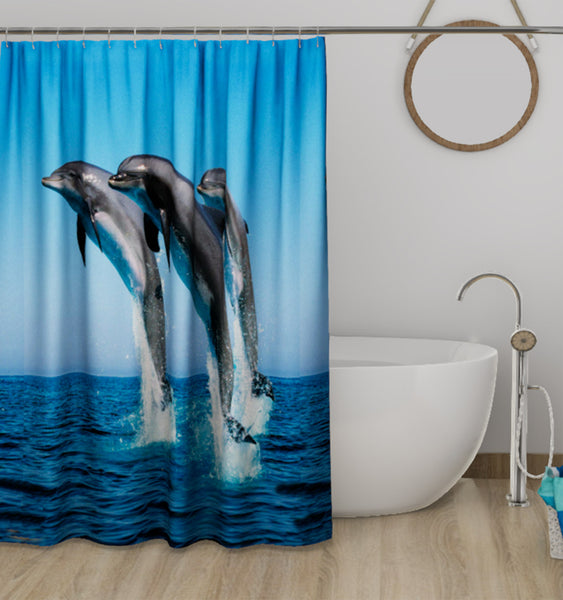 Lushomes shower curtain, Dolphin Printed, Polyester waterproof 6x6.5 ft with hooks, non-PVC, Non-Plastic, For Washroom, Balcony for Rain, 12 eyelet & no Hooks (6 ft W x 6.5 Ft H, Pk of 1)