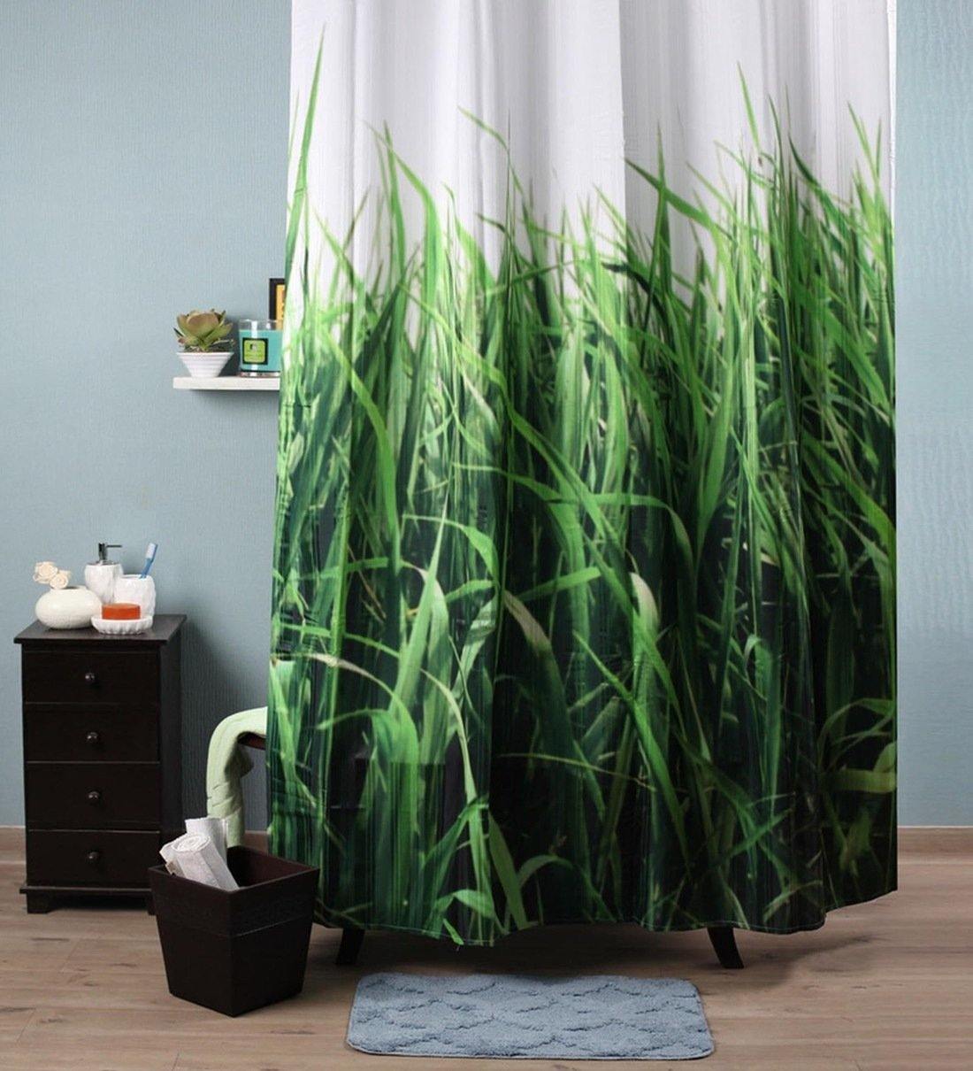 Lushomes Grass Digital Printed Bathroom Shower Curtain with 10 Eyelets - Lushomes