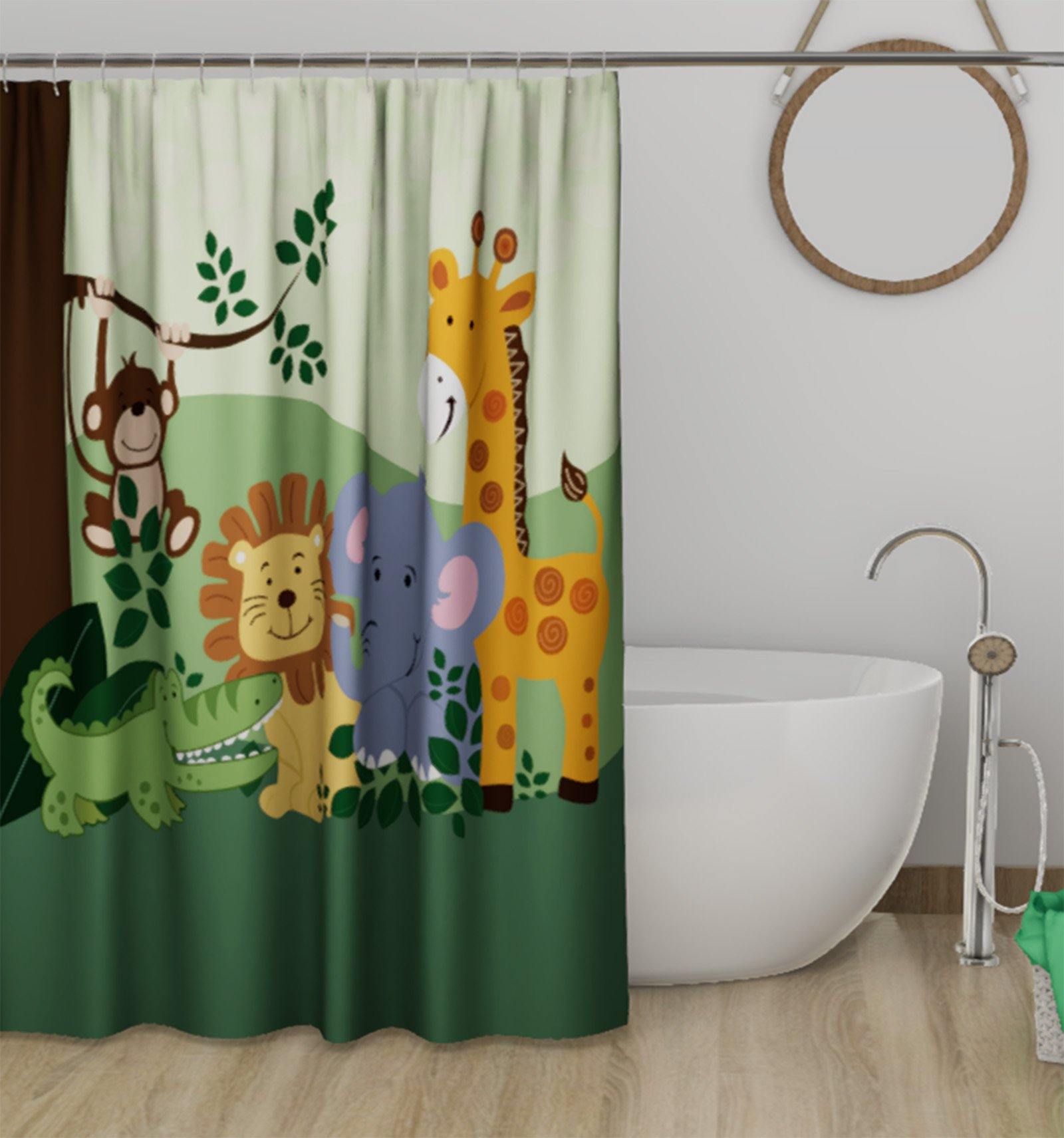 Lushomes Kids Animal Digital Printed Bathroom Shower Curtain with 10 Eyelets - Lushomes
